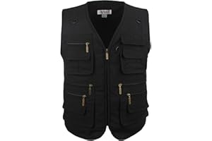 LUSI MADAM Men's Stone Washed Denim Multi-pocketed Fishing Work Outerwear Vest