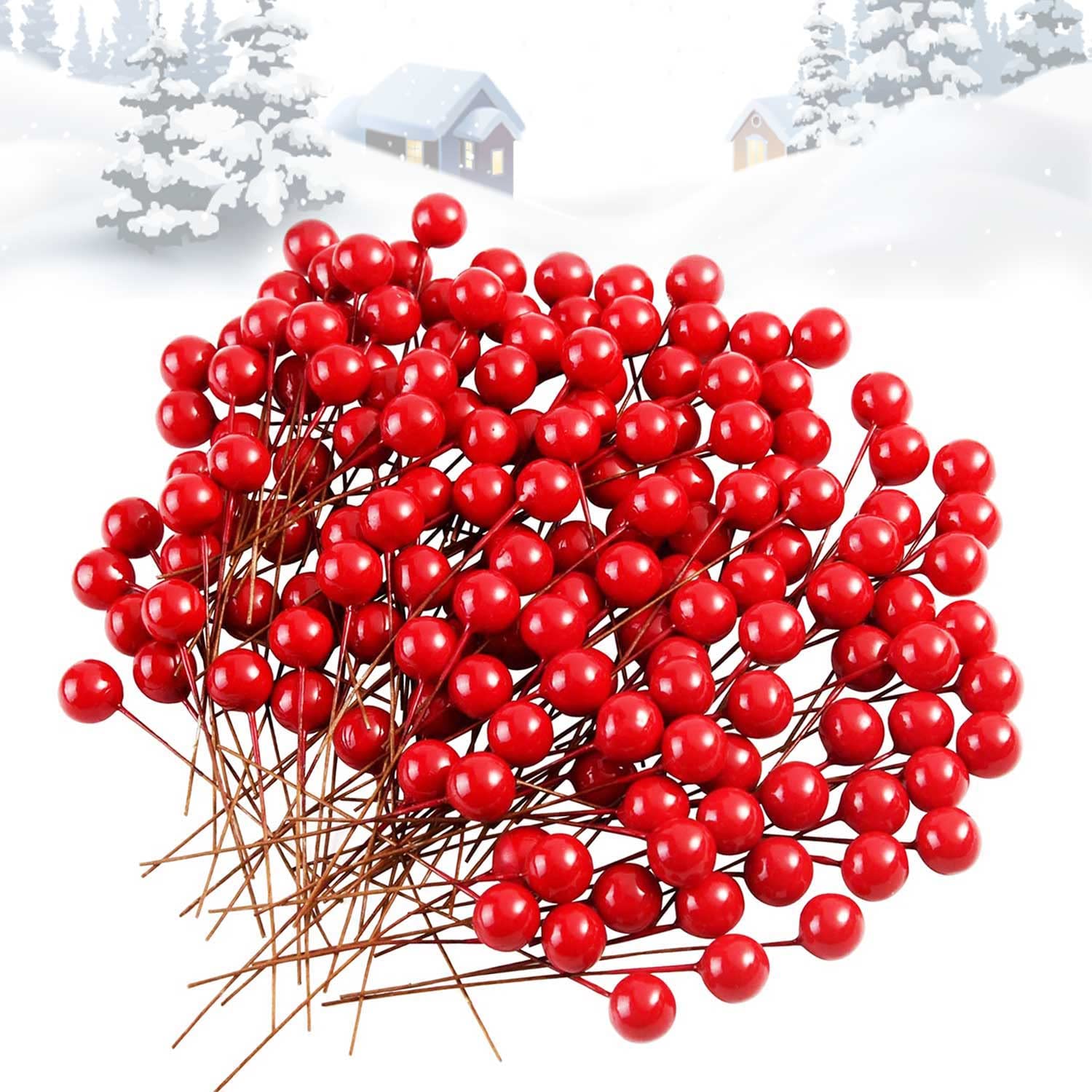 OMIGA 300 PCS Artificial Holly Berries Christmas Wreath Making Supplies Realistic Red Berry Christmas Garland for Christmas Festival Crafts Gift Decoration Fake Berries (Red)