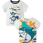 ALEXZV Toddler Boy' Shirts 2 Packs Dinosaur Short Sleeve Tops T-Shirt Size for 3-6 Years