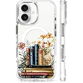 MQJCYB Magnetic Case for iPhone 17 Design On Clear Base, Compatible with MagSafe Slim Protective Soft TPU Bumper Phone Cover Women Girls Case for iPhone 17 Clear Book Lover Flower