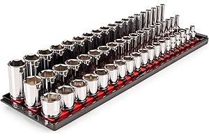 TEKTON 3/8 Inch Drive Shallow, Semi-Deep, and Deep 6-Point Socket Set with Rails and Trays, 57-Piece (6-24 mm) | SHD91124