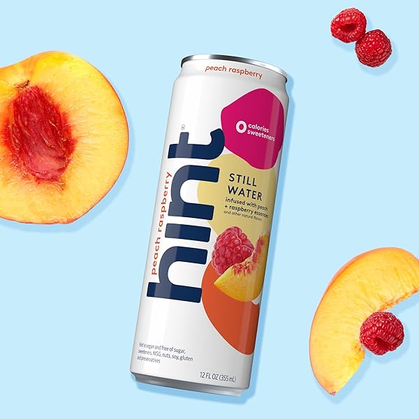 HINT CANNED WATER, PEACH RASPBERRY – PURIFIED FLAVORED WATER WITH ZERO CALORIES, NATURAL FLAVORS, AND SUGAR FREE – 12 FL OZ CANS (PACK OF 12)