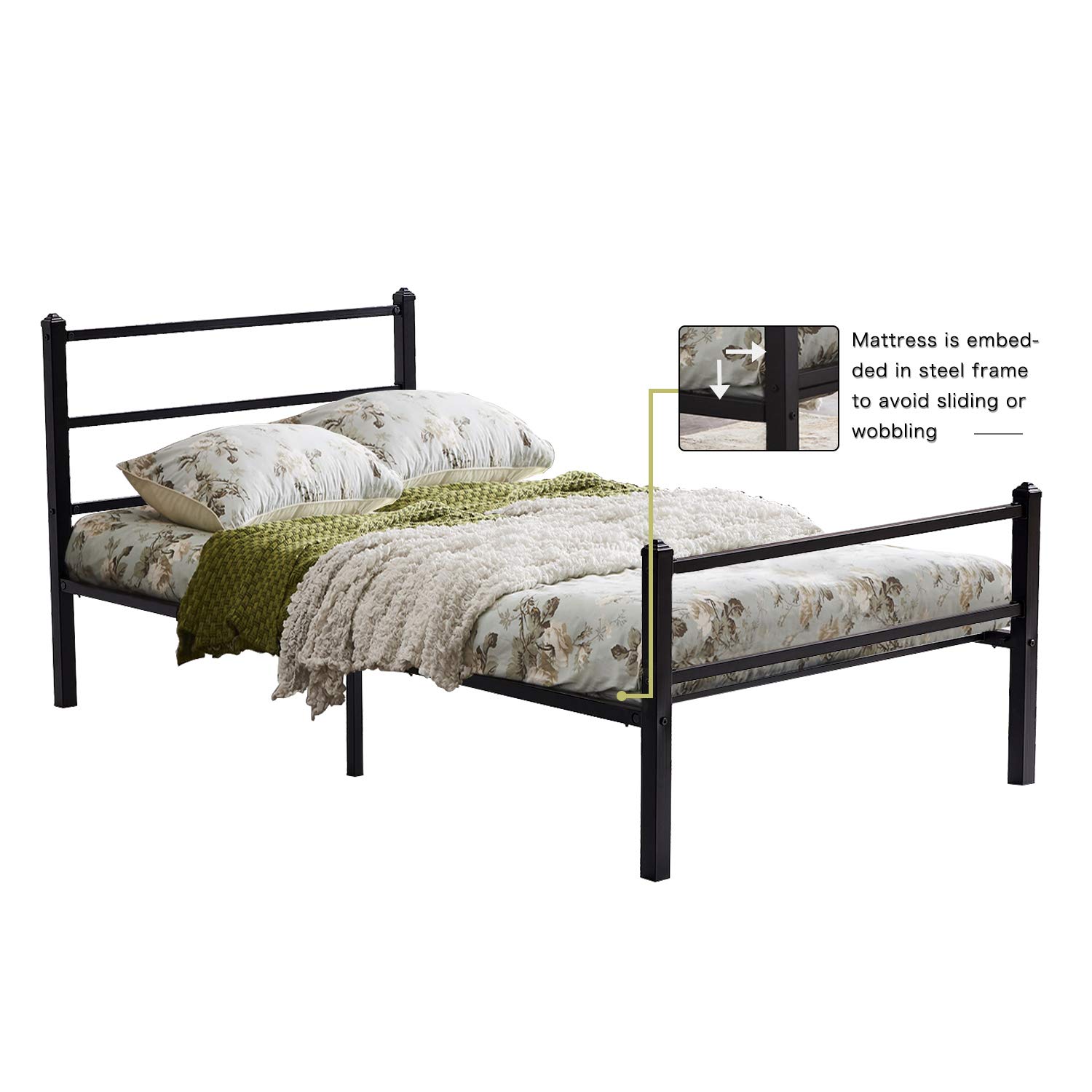 Greenforest Bed Frame Twin Metal Platform Bed With Headboard Non Slip Steel Slats Support Mattress Foundation For Kids Boys Adults Kids Furniture Toys Games Femsa Com