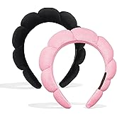 Ayesha 2pcs Spa Headband for Washing Face, Bubble Sponge Soft Hairband for Women - Skincare and Makeup (Pink&Black)