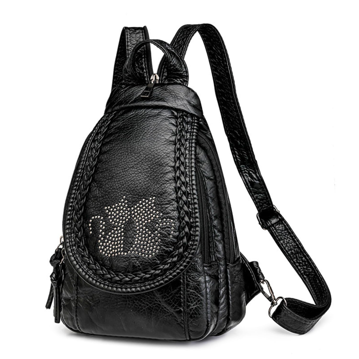 Hengwin Small Backpack for Women PU Leather Convertible Ladies Backpack Small Waterproof Backpack Handbag Travel Hiking Backpack with Multiple Pockets Spacious Compartments (Black)