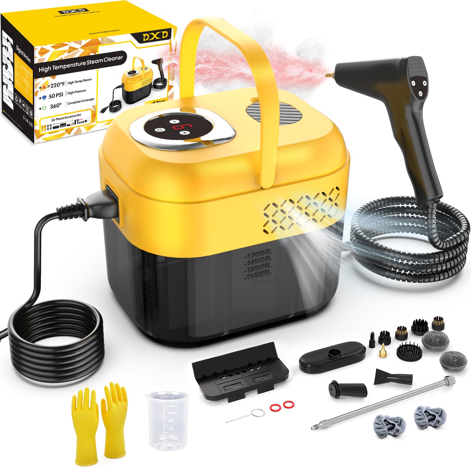 Photo 1 of DXD Handheld Steam Cleaner,New Generation 2500W High Pressure Steam Cleaner for Home,1700ML Large Tank Portable Steamer for Cleaning,10s Rapid Heating,21pcs Accessories,for Car,Home Grease Detailing