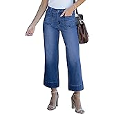 luvamia Wide Leg Jeans for Women Trendy High Waisted Flare Jeans Cropped Denim Pants Stretchy Baggy with Patch Pockets