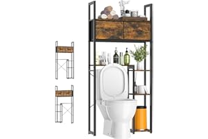 Luxspire Bathroom Over Toilet Storage, 5-Tier Over The Toilet Shelf with 2 Drawers & Adjustable Shelves, Freestanding Space S