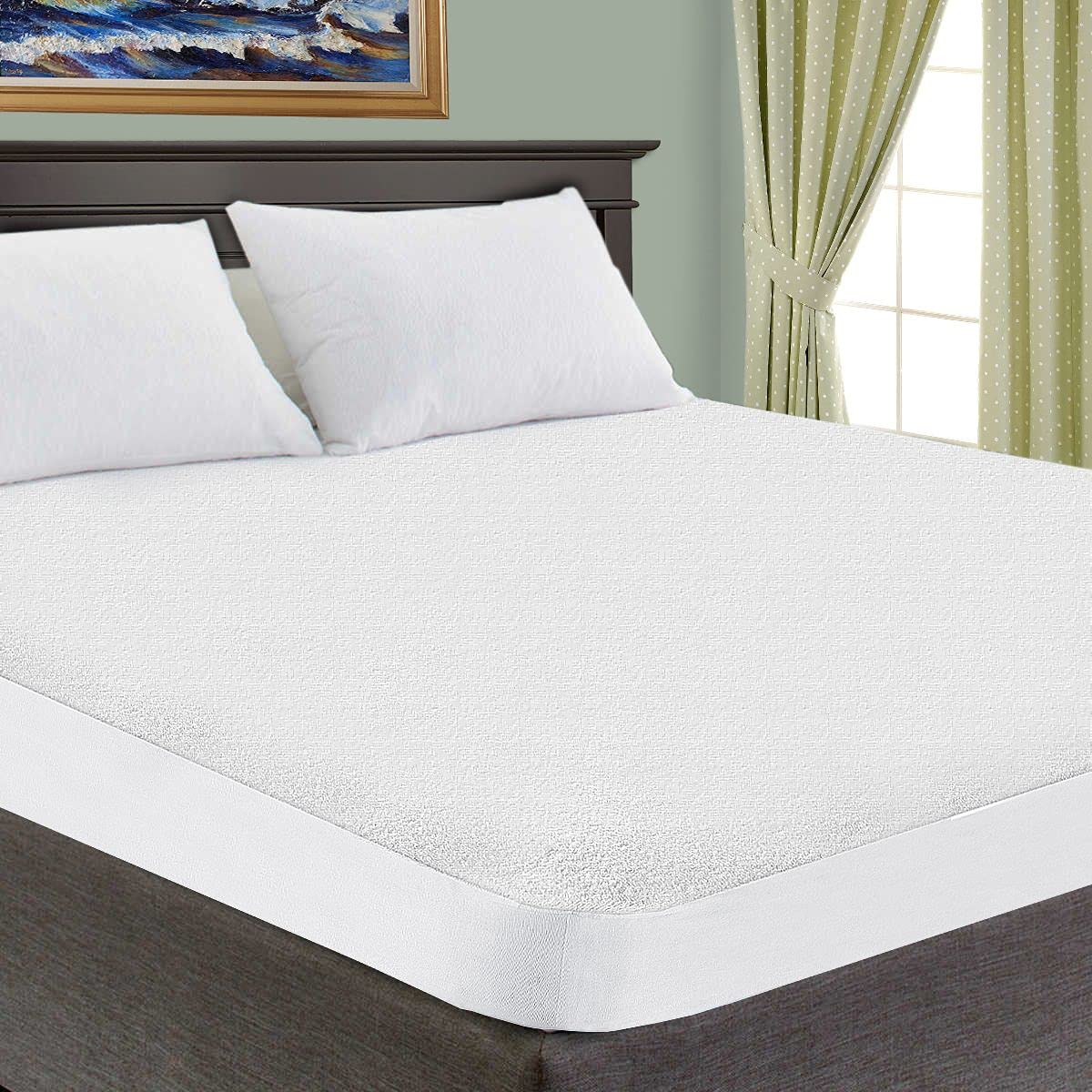 SUPERIOR Knitted Rayon from Bamboo Waterproof Mattress Protector, Best Bedding Encasement for Mattress, Home Essentials for New Apartment, House, Condo, or Dorm, Bedroom Accessories, White, Queen