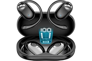 kurdene Open Ear Headphones,Bluetooth 5.3 Wireless Sports Earbuds with Digital Display Charging Case 60Hrs Playtime Earphones with Earhooks for Running,Meeting,Workout-Black
