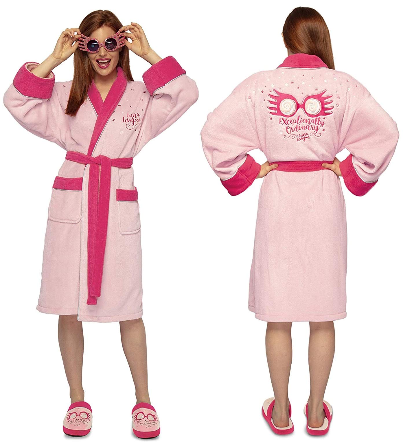 Groovy Uk Harry Potter Luna Lovegood Ladies Fleece Hoodless Bathrobe, One Size, Pink