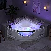 Empava 59" Corner Whirlpool Bathtub for 2-Person, Luxury Jetted Spa Tub with 10 Hydro Massage Jets, Built-in Heater, Chromath