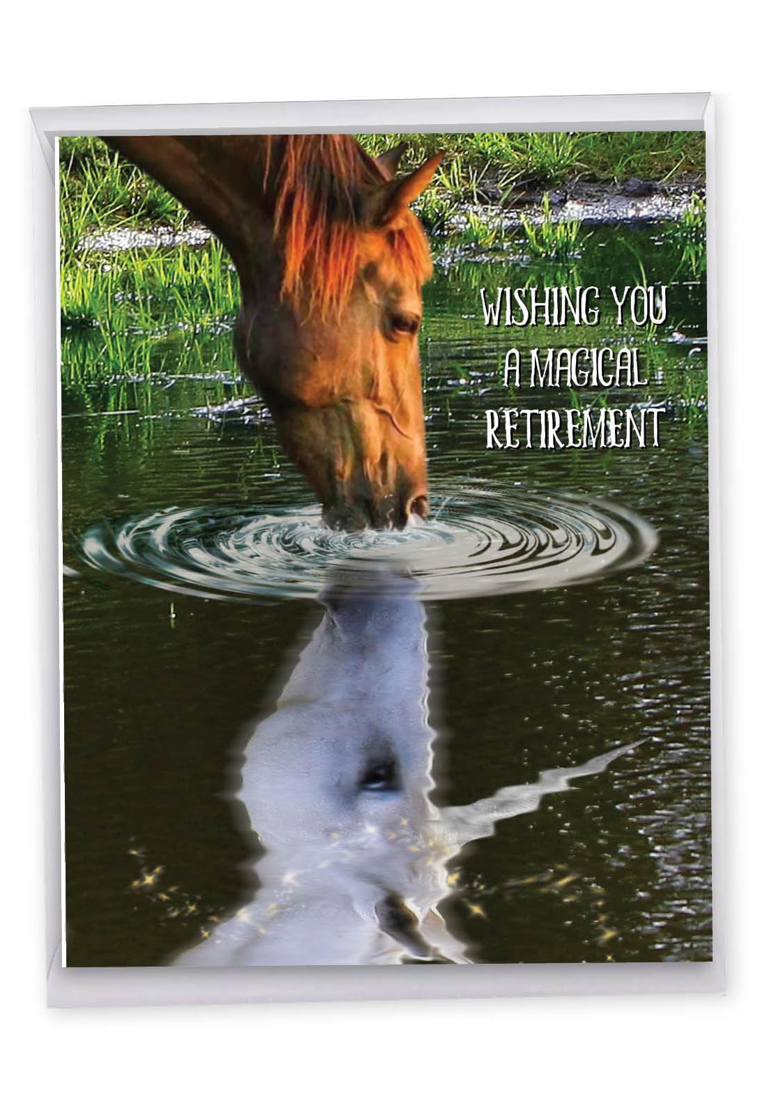 The Best Card Aspirations - Retirement From All of Us Card with Envelope (8.5 x 11 Inch) Starring an Equine Inspired by Its Reflection J7076HRTG-US โ image 1