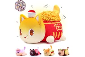 KOWSI® 61-PCS - 11-inches French Fry Cat Plush + 60-Sticker - Meemaows Cute Food Cat Plush Collection - 100% Polyester Plushie Pillow Embroidered - Soft Stuffed Animal Collectible (French Fry Cat)