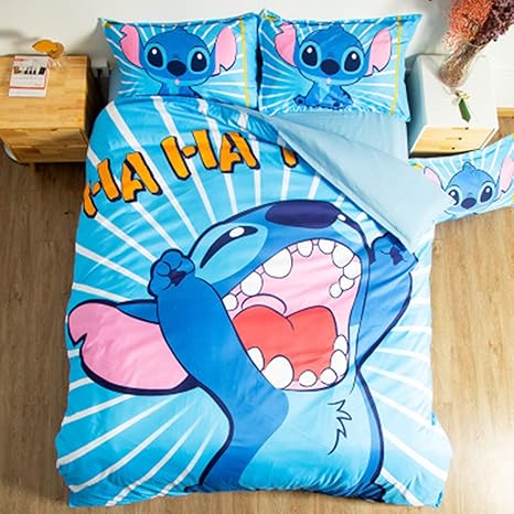 Leezeshaw 3 Pcs Cartoon Stitch Print Duvet Cover Set With Two