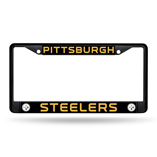 Rico Industries NFL Football Pittsburgh Steelers Black Chrome Frame with Plastic Inserts 12" x 6" Car/Truck Auto Accessory