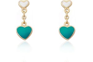 Little Miss Twin Stars Frosted Flowers Small Heart With Flower Dangle 14k Gold-Plated Earring