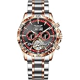 GLENAW Mens Automatic Mechanical Watches Skeleton Tourbillon Day Date Luxury Self Winding Dress Wrist Watches Luminous