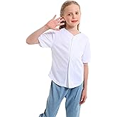 Mowbeat Boys Baseball Jersey Kids White Baseball Jersey Short Sleeve Girls Hip Hop T Shirts Button Shirt