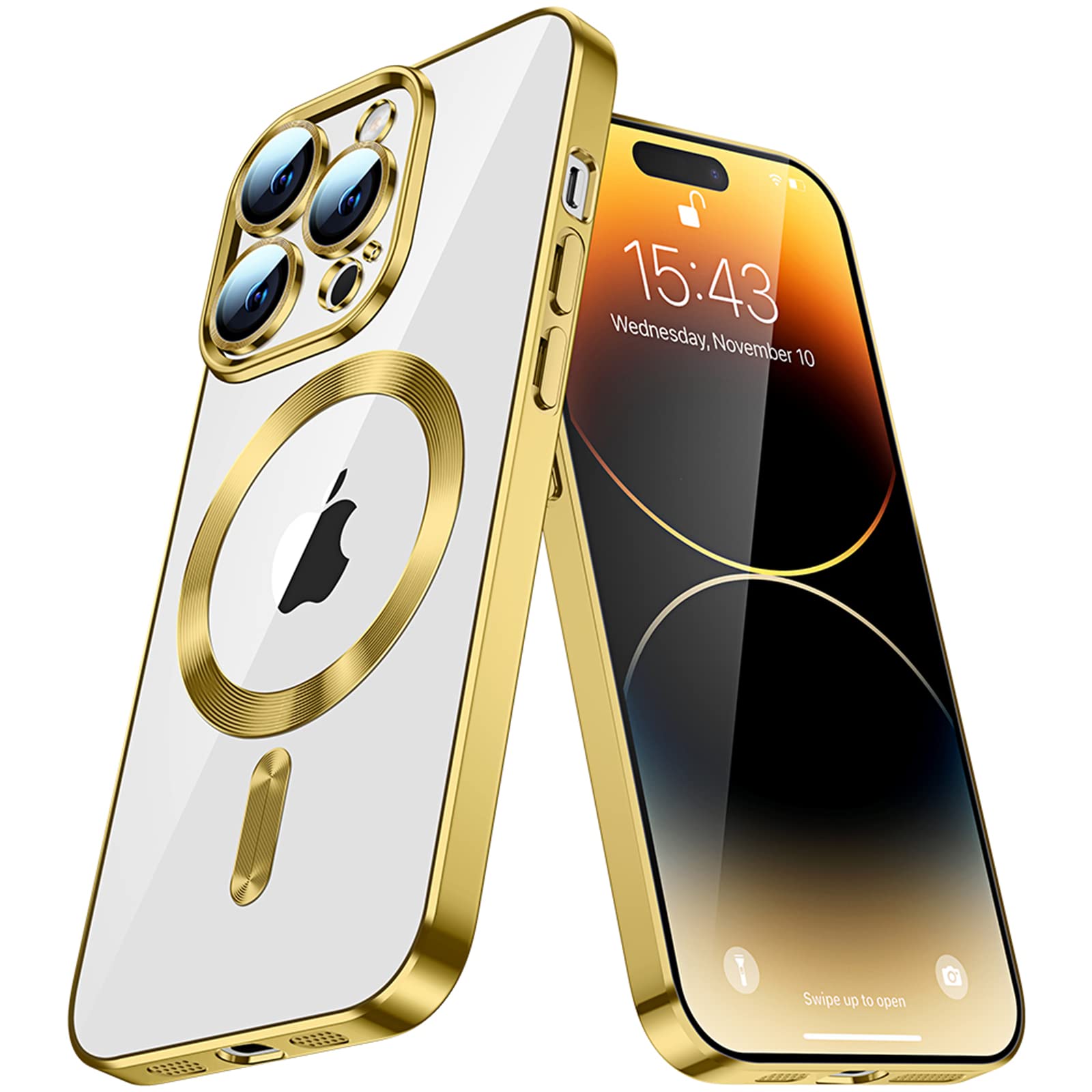 IMEIKONST Magnetic Clear Case Compatible with iPhone XS Max 6.5 inch, Transparent Never Yellow Case with MagSafe Shockproof Protection Slim Fit Silicone Bumper Cover for iPhone XS Max. Gold YIX