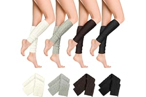 Cozy Knit Leg Warmers – 4 Pairs (Coffee, Black, White, Khaki), 10 × 37 cm, Stretchy & Soft Winter Leg Warmers for Women