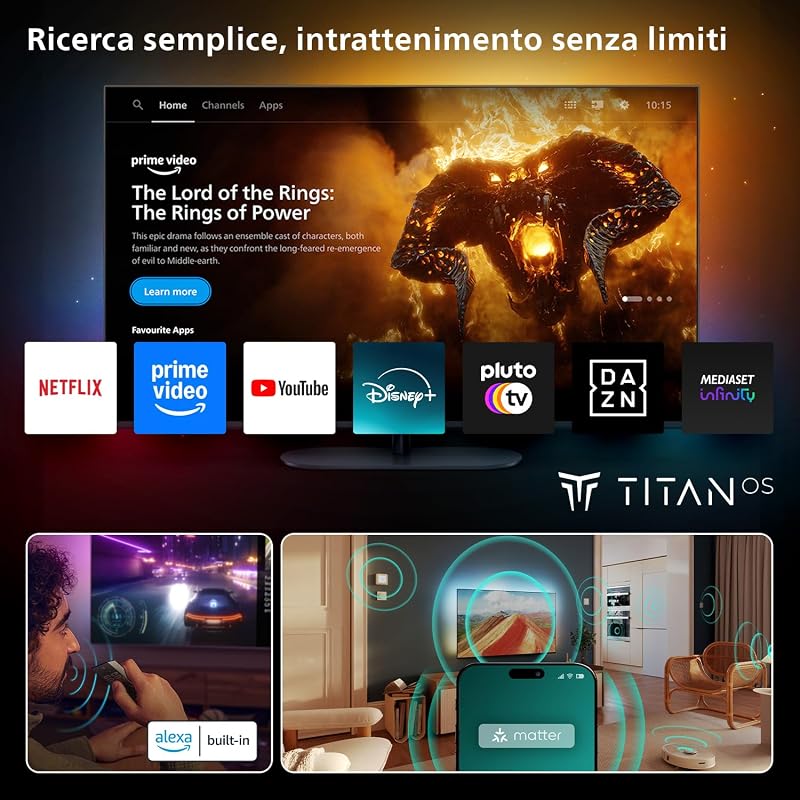 Ambilight 75PUS8510 4K QLED Smart TV - Display 75’’ con piattaforma Titan OS, Pixel Precise Ultra HD e Dolby Atmos Sound - Funziona con Alexa e Google Voice Assistant