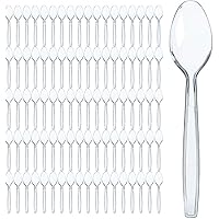 Prestee 300 Clear Plastic Spoons Bulk - Heavy Duty Disposable Spoon Cutlery - Silverware Flatware Pack - Plastic Utensil Set