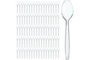 Prestee 300 Clear Plastic Spoons Bulk - Heavy Duty Disposable Spoon Cutlery - Silverware Flatware Pack - Plastic Utensil Set 