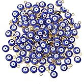 HERZWILD 50Pcs Blue Lucky Eye Turkish Beads Evil Eye Beads 6mm Spacer Bead Mixed Mini One Hole Connectors Evil Eyes Charms for DIY Bracelet Earring Necklace Crafts Making(Blue)