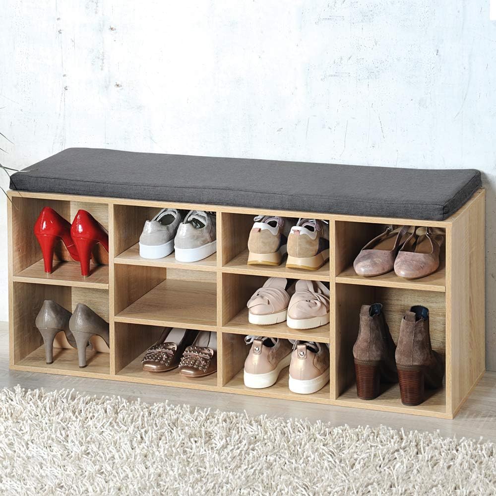 Kesper Shoe Cabinet with Seat Cushion, Sonoma Oak Look, 103.5 x 31 x 12 cm - Image 4