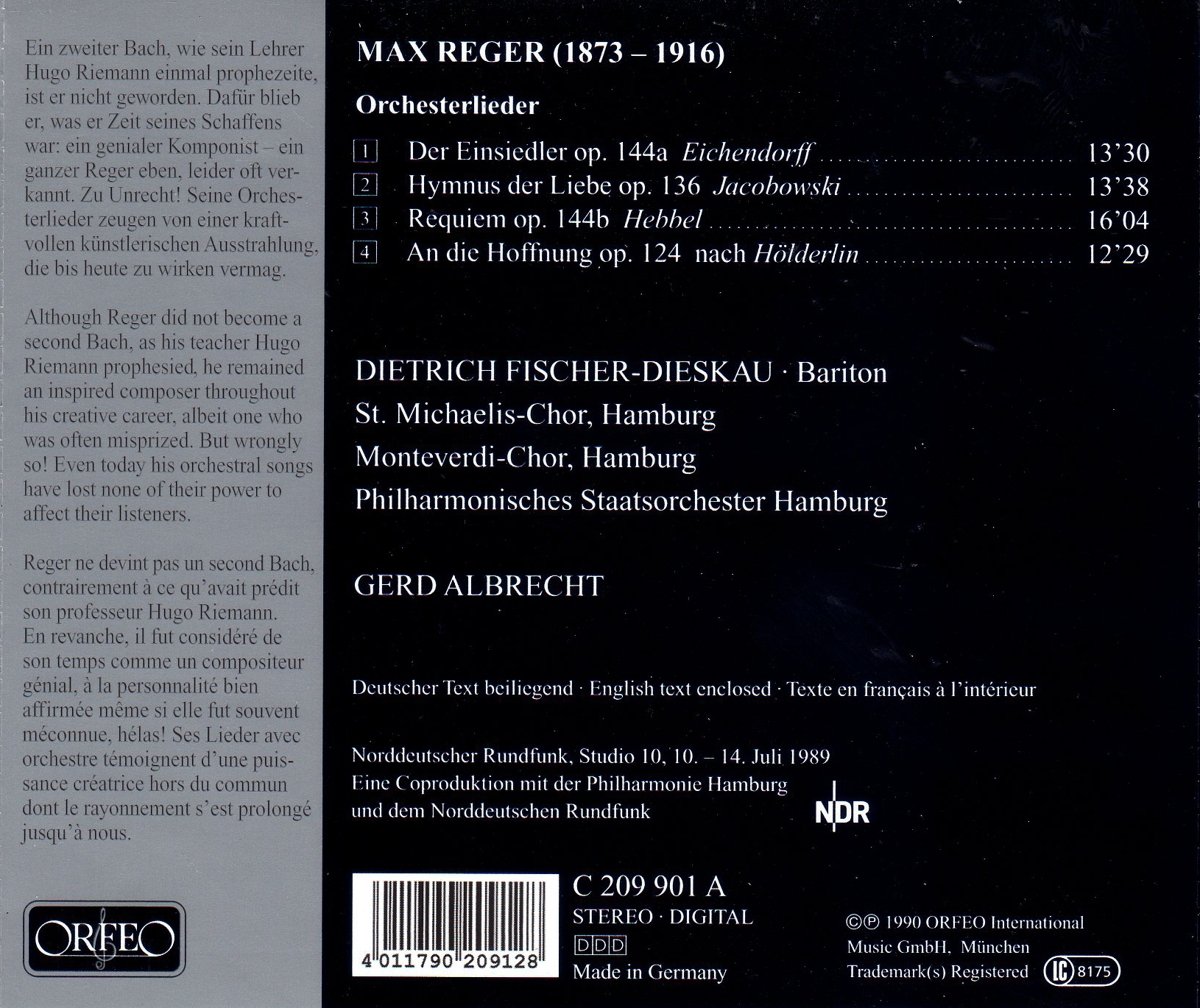 MAX REGER Max Reger Orchesterlieder An Die Hoffnung Op124