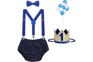 WELROG Baby Boys First Birthday Cake Smash Outfit Bow Tie Suspenders Bloomers Birthday Hat Sparkle Gold Set