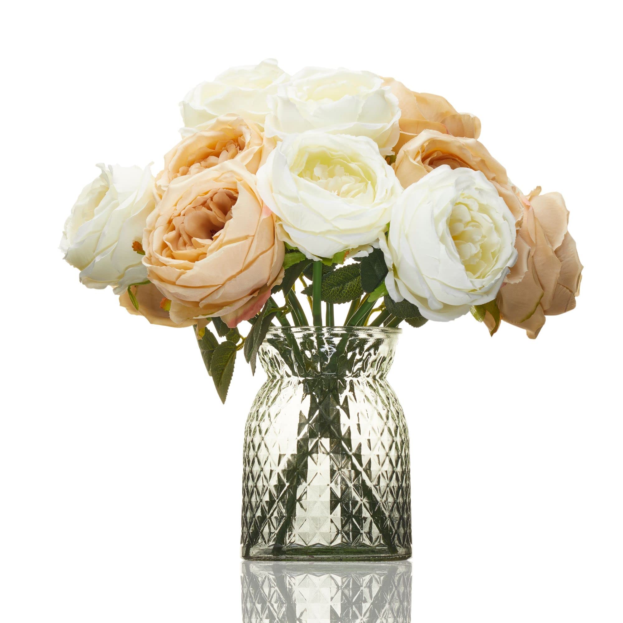 Waisted Glass Vase for Flowers - Small Grey Glass Vase 16cm Patterned – Decorative Modern Peony Posy for Roses Daffodil Tulips – Gifts for Mothers Day