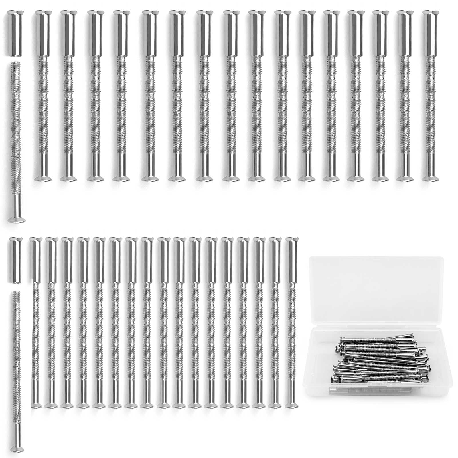36pcs Door Handle Fixing Screws and Sleeves M3,M4 Nickel Universal Plated Connecting Bolts Sleeves, Adjustable Bolt Length, for Fixing Door Handles Keyholes Hollow Cabinets Drawers Escutcheons (60mm)
