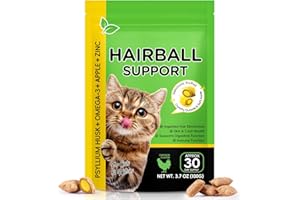 Cat Hairball Support Chews, Crunchy & Soft Treats for Healthy Digestion Wellness, Skin Health & Shiny Coat Care, Chicken Flav