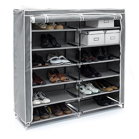 Relaxdays Schuhschrank VALENTIN breit HxBxT: 108,5 x 114 x 30,5cm Schuhregal mit 7 Ablagen für 36 Paar Schuhe aus Vlies mit S