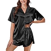Ekouaer Silk Pajama Sets Womens Short Sleeve Sleepwear Satin 2 Piece Button Down Loungewear Pjs Shorts Set S-XXL