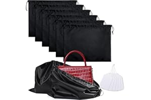 AOFEGRLT 6 Pack Purse Dust Bags Large Silk Drawstring Dust Bag Cover for Handbag Shoe Storage(Black, M-19.6 × 15.7 in)