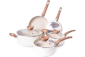 Pots and Pans Set Non Stick – Induction Hob Pot Set with Lids– 8pcs Kitchen Cookware Sets – Cooking Cream Granite Saucepan Pots and Frying Pans – by Nuovva