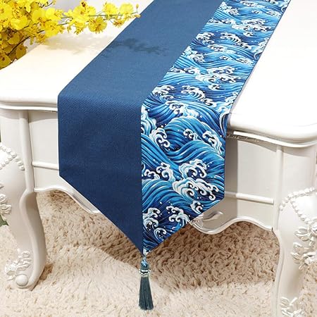Chemin De Table Chemin De Table Vintage Vague Bleu Marine Coton