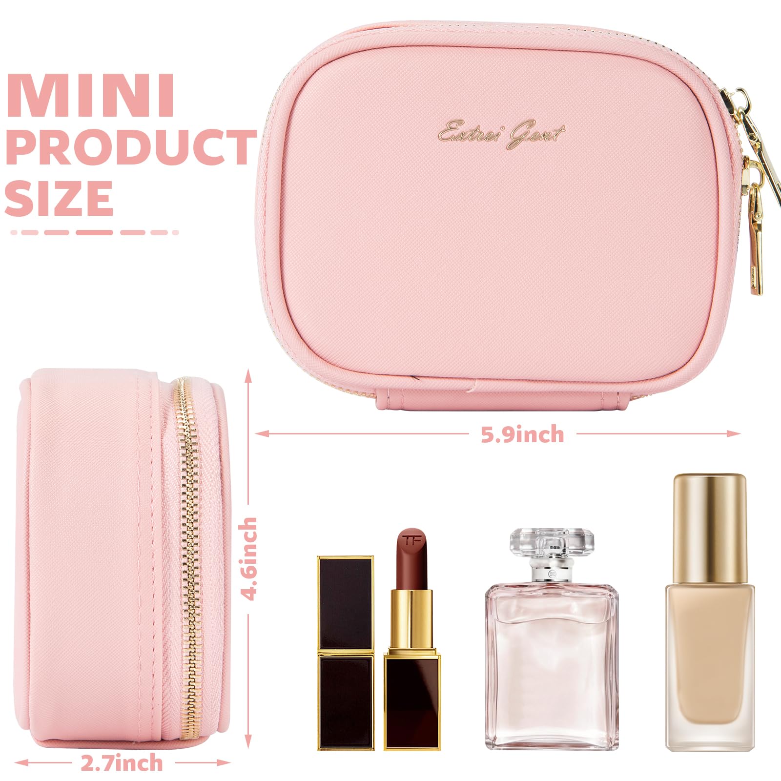 Small Makeup Bag with Led Mirror, Mini Travel Make up Bag 3 Light Modes Adjustable Brightness, for Women Organizer Cosmetic Bag, Portable Travel Train Toiletry Bag, for Pool Parties Work Touch-Ups