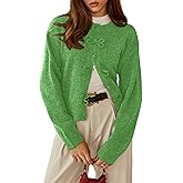 ZOCPEONY Women's Bow Knot Cardigan Crew Neck Long Sleeve Button Down Knit Cropped Sweater Tops