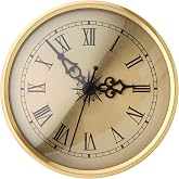 KH866 4.25 Inch Clock Insert (108mm) &ndash; Quartz Gold Trim Roman Numerals, Battery Powered, DIY Repair &amp; Replacement Movement