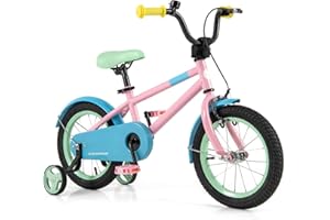 HONEY JOY Kids Bike, 12 14 16 18 Inch Toddler Bikes w/Training Wheels, Handbrake & Coaster Brake, Fully Enclosed Chain, Adjus