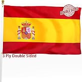 Spain Flag 3x5 ft Outdoor Bandera de Espa&ntilde;a Spanish National Flag | Double Sided 3 Ply Heavy Duty Polyester Banner with Brass Grommets for Home and Outdoor Decoration, 4 Rows Stitching