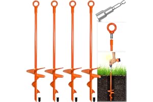 LJLIUDU 15" Upgraded Earth Ground Anchor,4 Pack Spiral Earth Anchors for Trampoline,Shed Anchor Swing Set for High Winds,Heavy Duty Earth Anchors for Tents,Canopies,Adapter Included