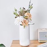 Ekirlin White Ceramic Flower Vase - 8 inch Small Vase for Home Decor, Pampas Grass Decorative Centerpiece Ribbed Vase for Dining Table, Office, Desktop, Mantel, Entryway, Farmhouse, Best Gift
