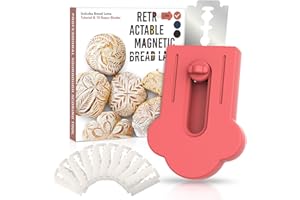 MEKER Bread Lame, Extractable Magnetic Dough Scoring Tool for Sourdough Bread Baking & Making, Includes Scoring Patterns Booklet and 10 Razor Blades, Red
