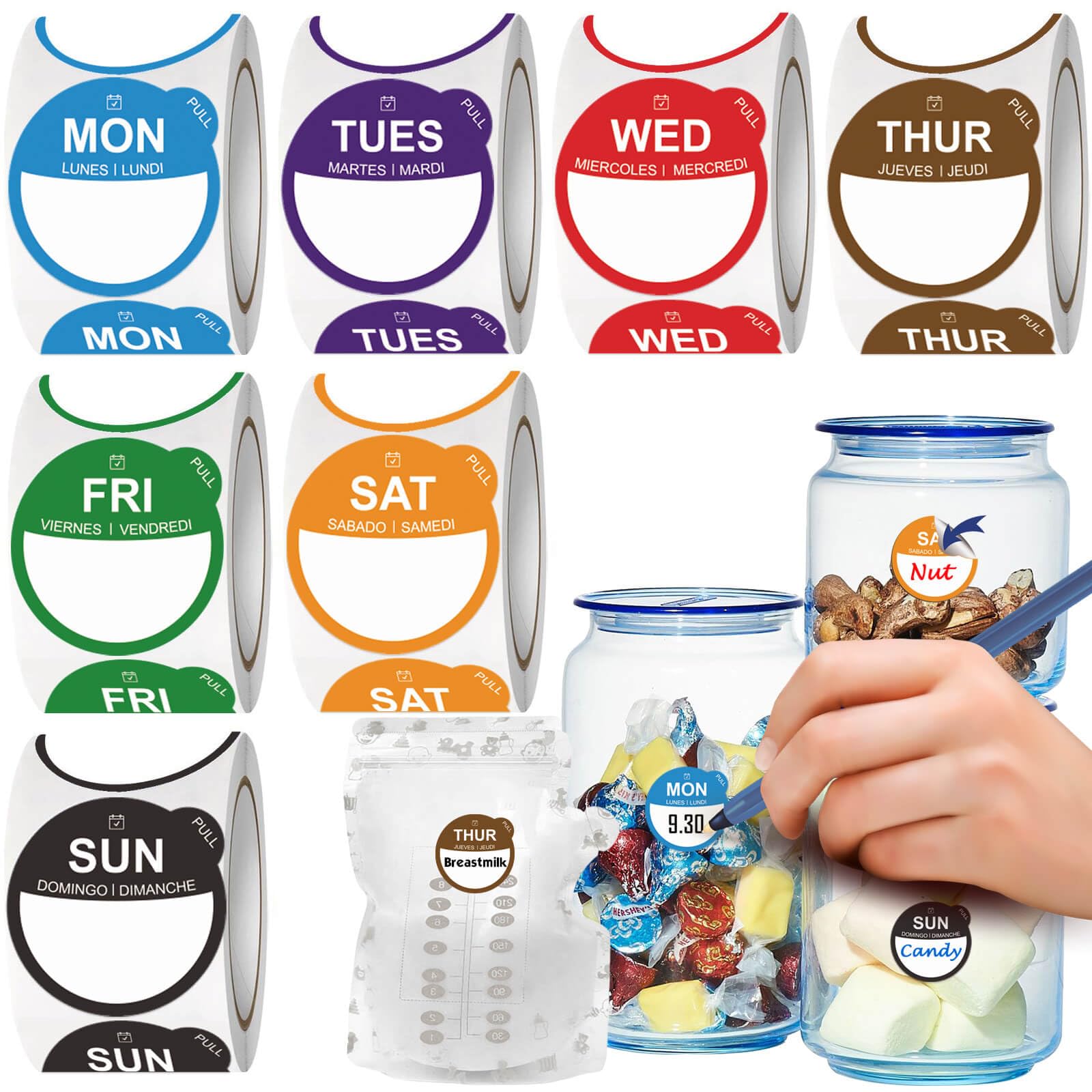Food Label Sticker Options Food Labels Stickers 7 Day of The Week, Removable Day Label Peel Tab ...
