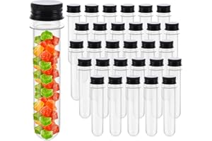 30PCS Plastic Test Tubes, 40ml Clear Test Tubes with Black Aluminum Screw Caps, for Science Party, Gumball, Candy, Bath Salts